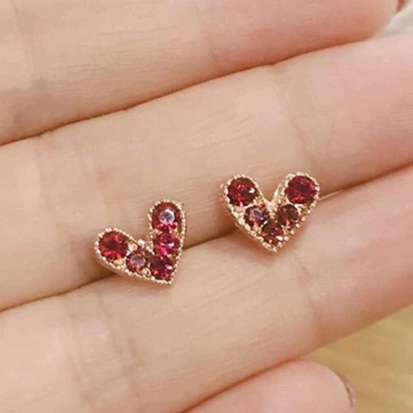 🎀 Sweet Heart Shape Gold Plated Pink CZ Crystal Earring for Women, HA4482 - Picture 4 of 5